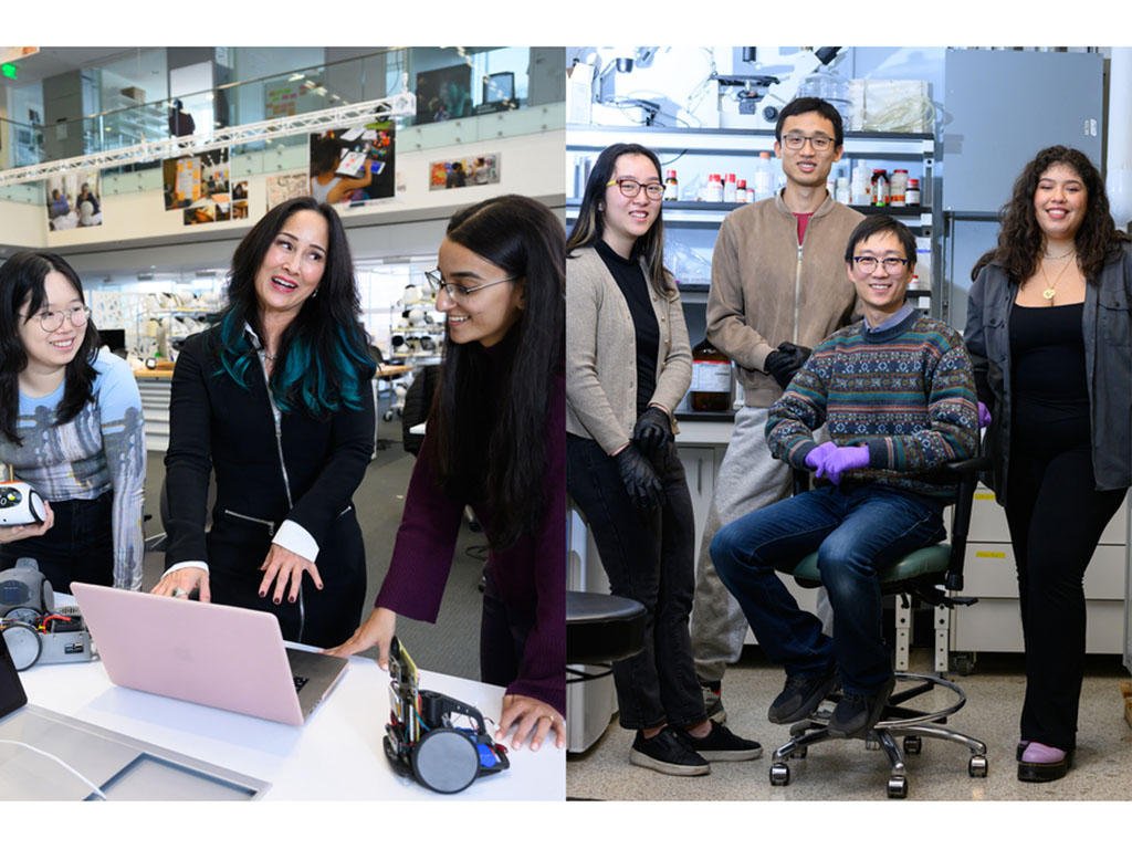 Professors Cynthia Breazeal (center of left grouping) and Ming Guo (center of right grouping, seated) with their students