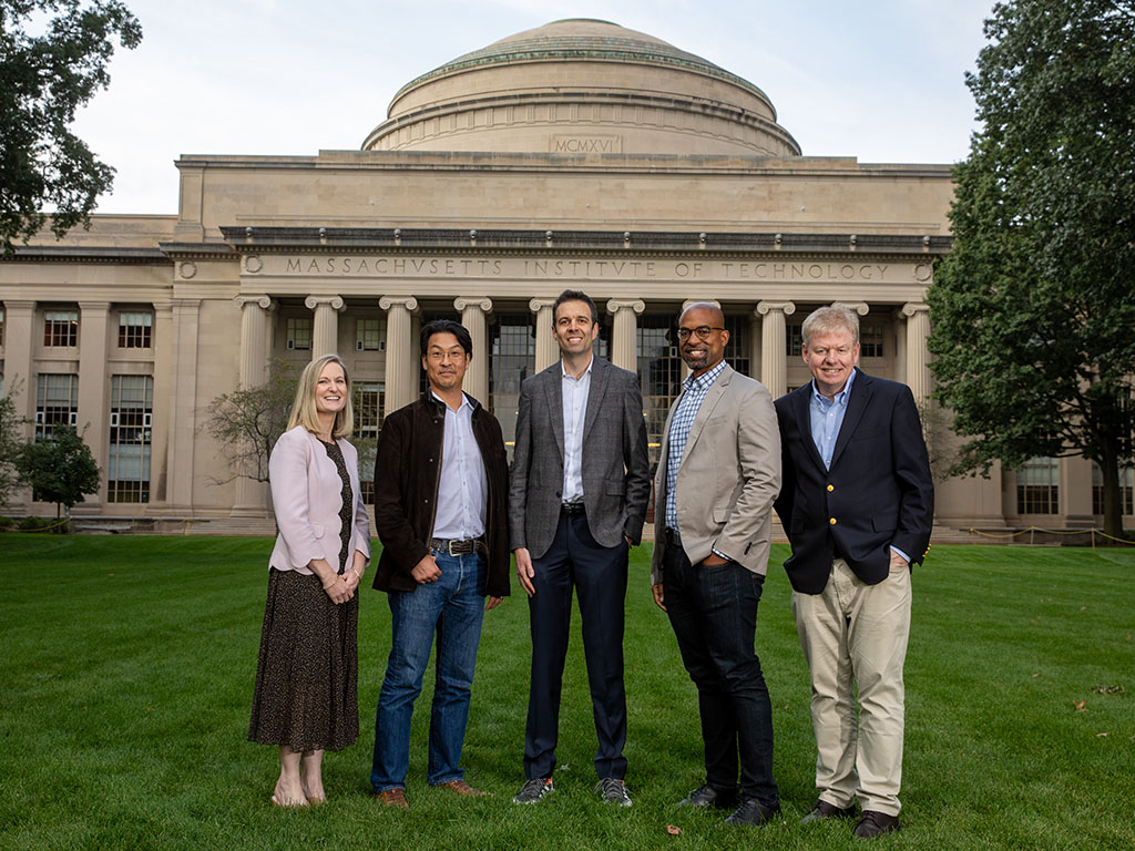 MechE Leadership team stands in MIT's Killian Court