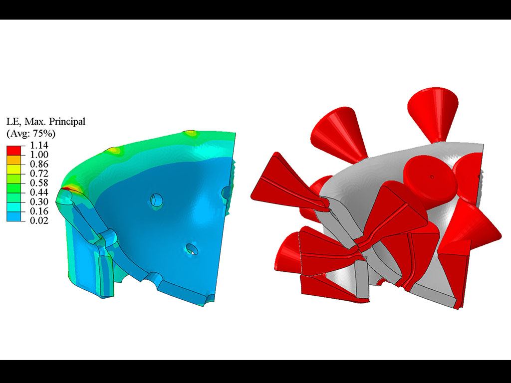 The 3D image of the collapsing virus, right, captured at the instant of the maximum vibration amplitude. 