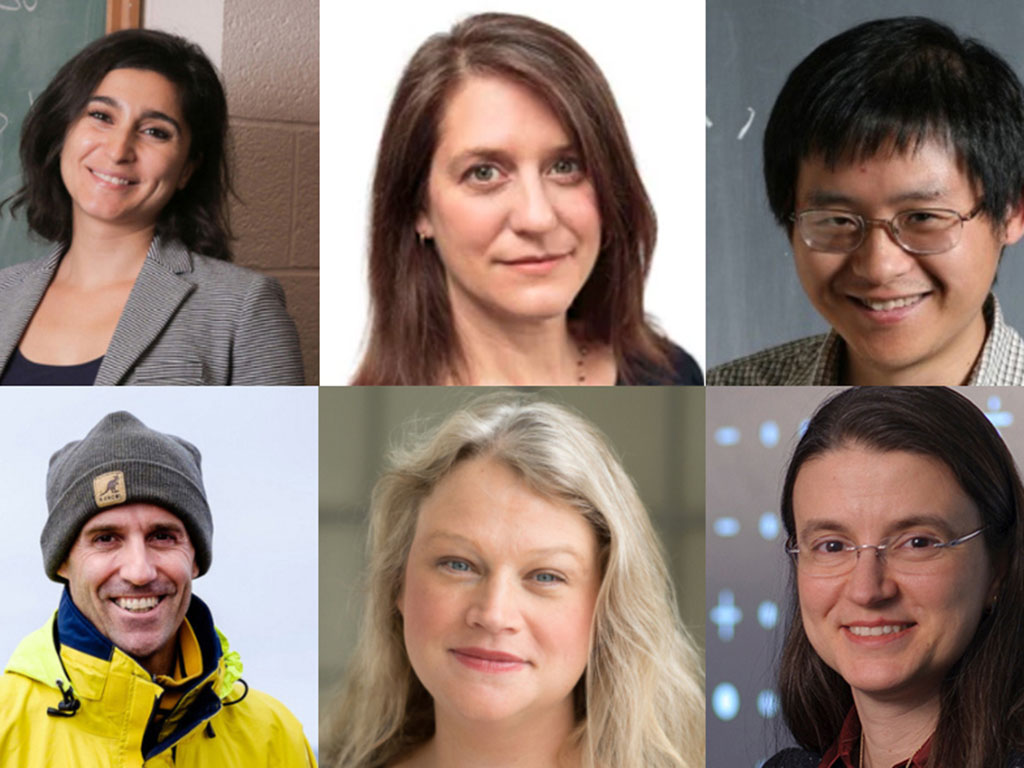 2021 APS fellows (top row, l-r) Lydia Bourouiba, Laura Grego, Hong Liu, (bottom row, l-r) Thomas Peacock, Lindley Winslow, and Bilge Yildiz.