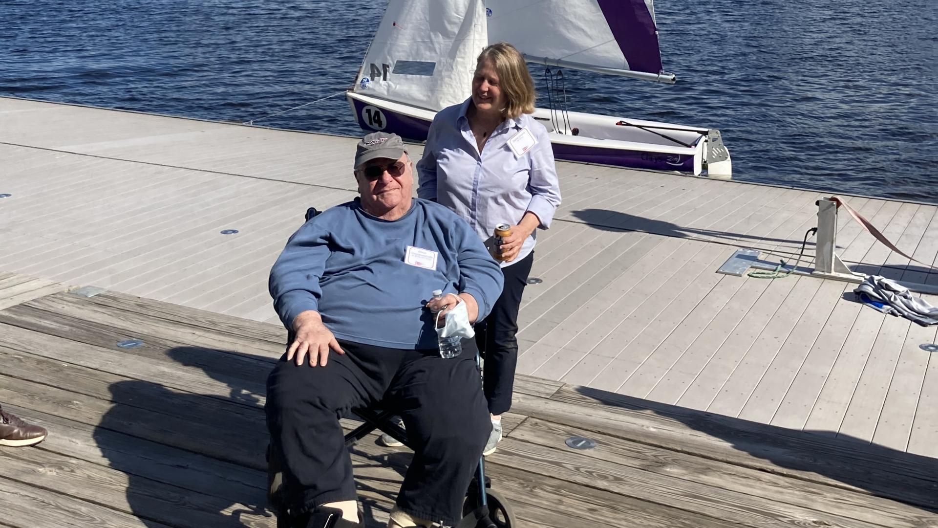 On May 11, a boat donated by MechE alumna and chair of the MIT Corporation Diane Greene SM ’78, was christened the “Chrys Chryssostomidis” in honor of Professor Chryssostomos Chryssostomidis. Greene and Chryssostomidis celebrated alongside members of the MIT community in a boat naming ceremony at the MIT Sailing Pavilion. 